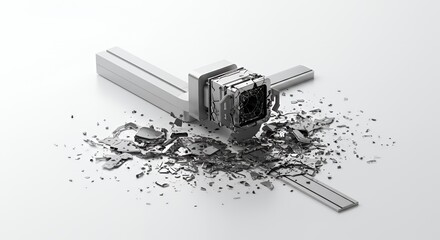 Poster - Shattered X-ray Machine Fragments Isolated on White Screen Background Revealing Technological Failure and Frustrated Healing Perfect for Medical Technology Concepts and Innovative Solutions Ads