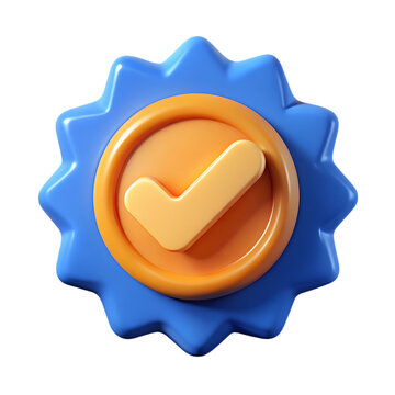 3d rendered blue and orange approved badge icon with check mark isolated on transparent background