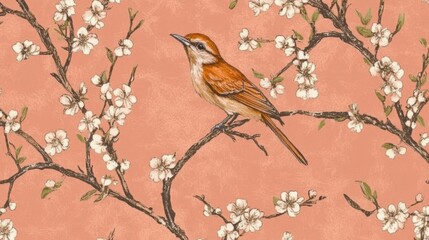 Naklejka na meble Peach Blossom Bird Pattern Design