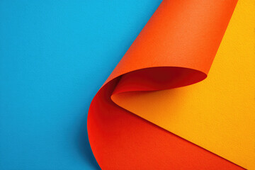 Aufkleber - Vibrant composition of colorful paper sheets, featuring curled orange sheet over yellow one on blue background, creating dynamic and artistic visual