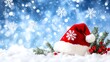 © Yonus - Festive Christmas Santa Hat Snow Scene Winter Holidays Background