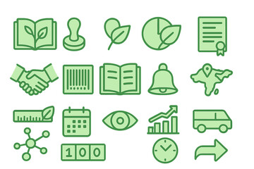 Poster - Various green icons representing education, business, and planning in a minimalistic design suitable for modern digital use
