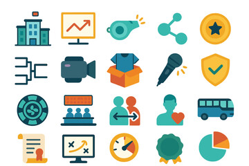 Poster - Visual representation of various concepts related to teamwork, achievement, and communication in a modern setting