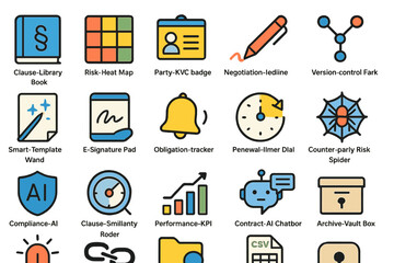 Poster - Creative icons representing various business tools and concepts in a grid layout with vibrant colors