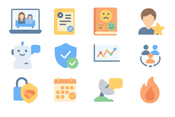 Poster - Digital icons representing online community, support, and data security in a modern technological environment