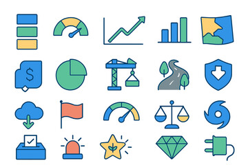 Poster - Collection of colorful icons representing various concepts in business, finance, and nature