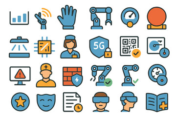 Poster - Various technology and healthcare icons representing modern innovations and advancements in different fields