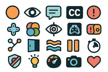 Poster - Icons representing various concepts and activities related to technology, communication, and gaming in a colorful layout