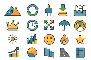 Poster - Colorful icons representing various business concepts and activities in a modern design style