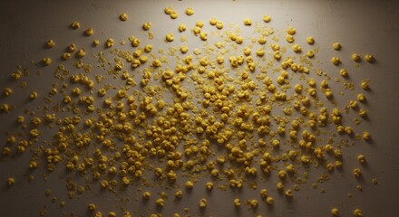 Poster - Unsettling Wall Damage by Tiny Yellow Rubber Ducks Swarm Isolated on White Screen Background Showing Eerie Destruction Perfect for Decoration Ads and Promotional Materials
