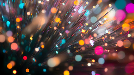 Fototapete - Abstract illumination of fiber optics with ethereal bokeh and glowing particles