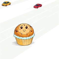 Wall Mural - adorable muffin on a road: a whimsical illustration