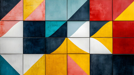 Poster - Abstract Geometric Tile Design with Vibrant Colors and Creative Patterns