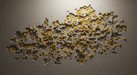 Poster - Wall Damage Isolated On White Screen Caused By Rubber Ducks Showing Pattern Of Destruction For Ads And Promotion With Blank Studio Object Featuring Realistic Detail