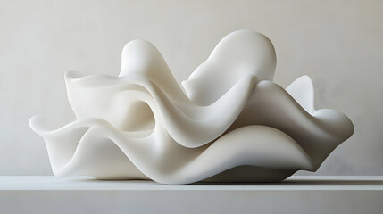 Poster - Abstract white organic sculpture showcasing fluid smooth forms on white surface