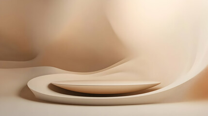 Poster - Elegant beige podium showcase with flowing abstract background for product display