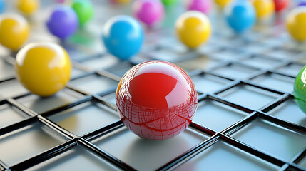 Aufkleber - Vibrant sphere art with varied colors showcasing a central glossy red ball