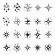 © Ray - Collection of vector star sparkle icons. Various shapes of shining, glittering, and glowing stars. Black on white background.