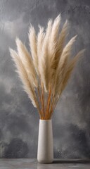 Aufkleber - A bouquet of pampas grass in a speckled off-white vase against a textured gray wall.  The soft, feathery plumes create a calming, minimalist aesthetic. : Generative AI