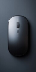Aufkleber - Sleek black wireless computer mouse, top view, against a dark gray background.  Modern minimalist design, technology, office equipment. : Generative AI
