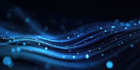 Poster - Abstract blue glowing digital background with light trails and data flow concept. : Generative AI