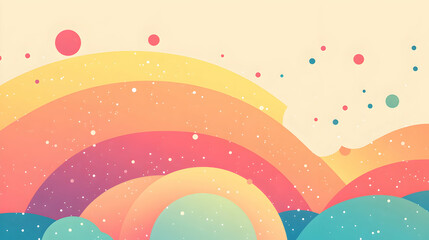 Aufkleber - Abstract pastel layered landscape background with retro style and colorful circles