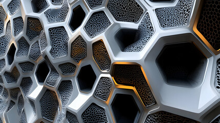 Poster - Futuristic honeycomb structure with textured inner surfaces and metallic highlights
