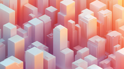 Poster - Isometric cityscape with soft gradient hues, depicting architectural diversity