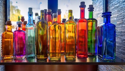 Wall Mural - colorful glass bottles arranged in vibrant display