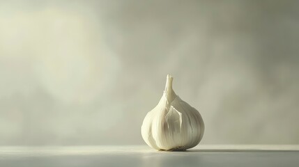 Poster - Single bulb of garlic on a light gray background.