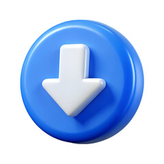 Poster - Three dimensional download icon with white arrow and blue circle isolated on transparent background