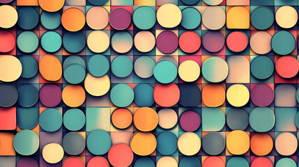Poster - A Vibrant Geometric Abstract Design with Circles and Squares in Varied Colors