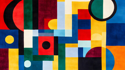 Poster - Abstract geometric mosaic composition with primary colors and simple shapes