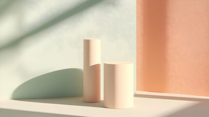 Poster - Minimalist Composition with Cylindrical Forms and Pastel Color Palette