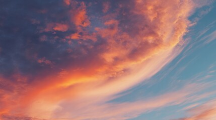 Wall Mural - Dramatic Sunset Over a Colorful Sky with Swirling Clouds and Vivid Hues of Orange, Pink, and Blue Illuminating the Evening Afterglow
