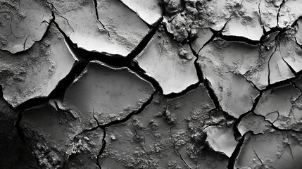 Poster - dramatic black and white cracked earth texture dry soil background detailed high resolution monochro