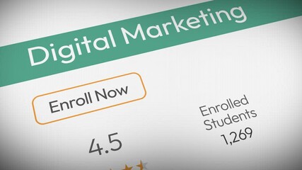 Poster - Online digital marketing enrollment concept 4k Animation close up with ratings and numbers. Course enrollment concept, education, studying, marketing.