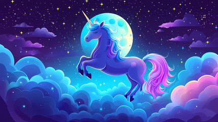 Wall Mural - cute unicorn moon vector