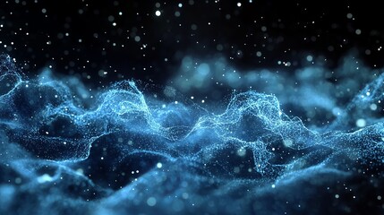 Aufkleber - Abstract Blue Particle Wave Digital Art Background Design Modern Technology Futuristic Elegant Smooth Flowing Glowing Energy Network Digital          