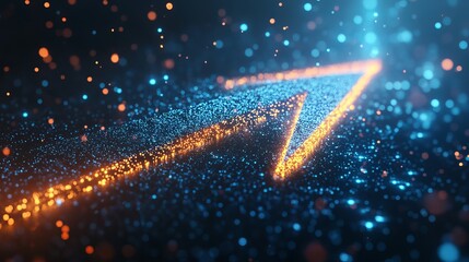 Aufkleber - Abstract Blue Orange Glowing Particles Arrow Upward Movement Dynamic Energy Technology Digital Art Futuristic Background Design Illustration Graphic  