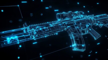 Poster - digital assault rifle blueprint futuristic weapon wireframe modern sci fi glowing blue technology de