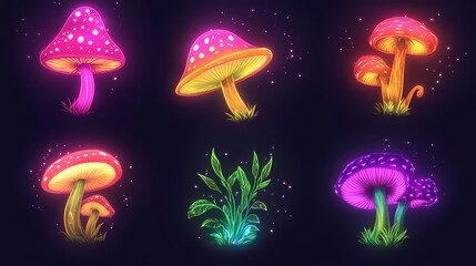 Wall Mural - fantasy magic neon mushroom