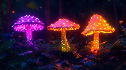 Wall Mural - fantasy magic neon mushroom