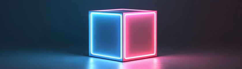 Poster - Neon-lit cube with vibrant color contrast.