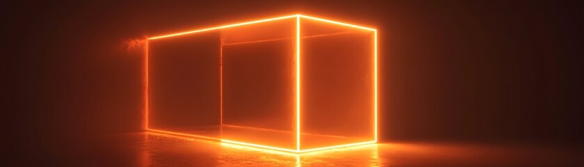 Poster - A glowing orange cube in a dark space.