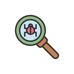 Poster - Debugging Code With Magnifying Glass And Bug Icon On Transparent