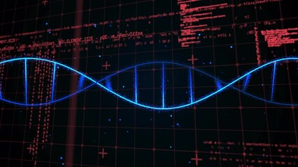 Aufkleber - Glowing blue helix running across dark grid lines with nodes showing red code fragments