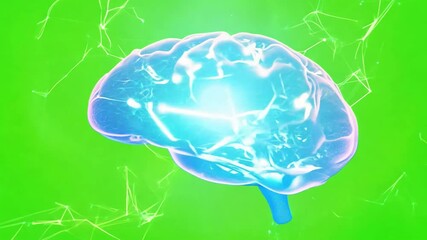 Poster - Mind's Electric Radiance: An ethereal depiction of a human brain pulsating with light and energy against a luminous green backdrop.