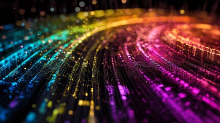 Poster - Abstract Colorful Data Stream Digital Art Background Vivid Rainbow Hues Technology Network Flow Futuristic Design Modern Graphic Illustration Vibrant Energy Lines wave   