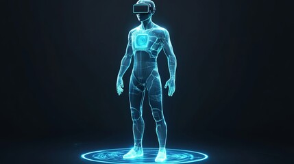 Poster - Futuristic Virtual Reality Human Avatar Digital 3D Model Wireframe Glowing Neon Blue Technology Metaverse Concept Illustration Futuristic Design Science Fiction Modern   